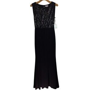 Calvin Klein Womens Sequin Sleeveless Round Neck Blouson Gown Dress Black 6 NWT